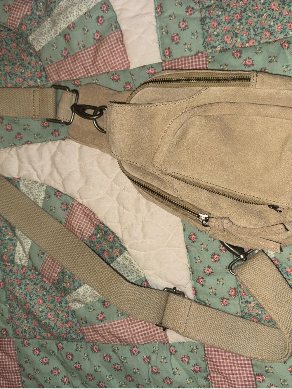 Free People Beige Suede Crossbody Sling Bag